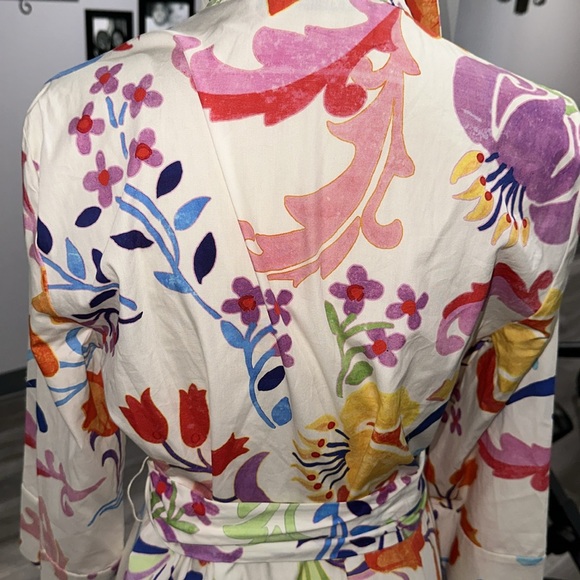 Zara Totem Floral Print Bow Sashes Midi Shirt Dress - Picture 6 of 13